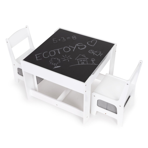 Detský stôl so stoličkami 3v1 ECOTOYS - biely/sivý