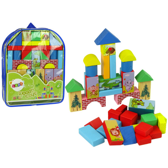 Cuburi colorate din lemn în rucsac - Inlea4Fun WOODN TOYS - animale
