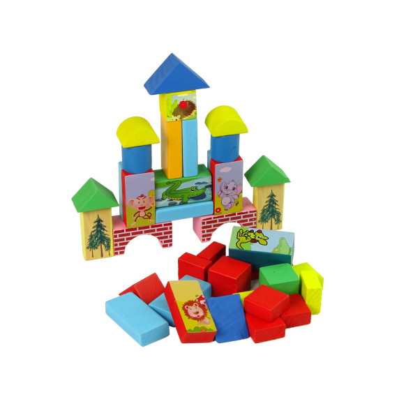 Cuburi colorate din lemn în rucsac - Inlea4Fun WOODN TOYS - animale