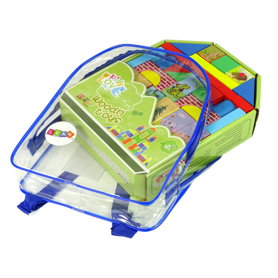 Cuburi colorate din lemn în rucsac - Inlea4Fun WOODN TOYS - animale