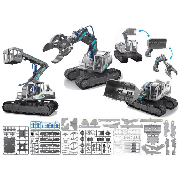 Set creativ de construcție 3 în 1- Excavator Lift Hydraulic Machines - 168 elemente