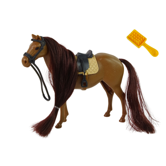 Figúrka koňa s dlhou hrivou na česanie Inlea4Fun HORSE - hnedá