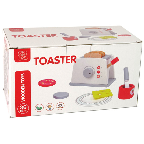 Prăjitor de pâine din lemn pentru copii cu accesorii - TOASTER