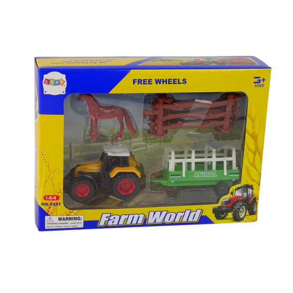 Játék traktor utánfutóval és lovacskával 1:64 Inlea4Fun FARM SET