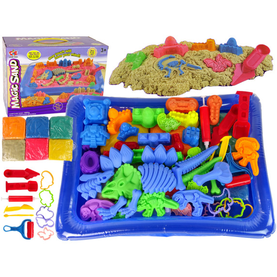 Kinetický piesok 6 farieb s formičkami dinosaurov Inlea4Fun MAGIC SAND