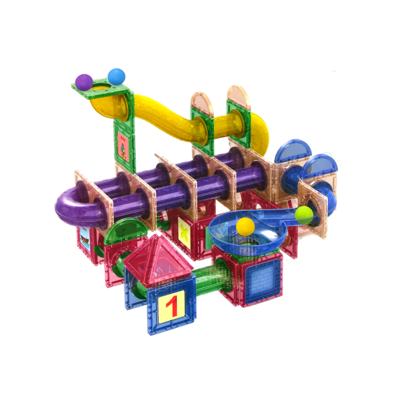 Magnetická stavebnica guľôčková dráha 177 kusov Inlea4Fun MAGNETIC TILES