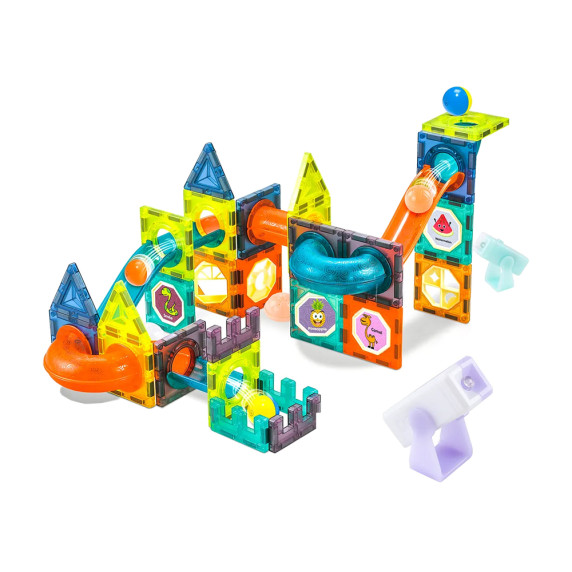 Mágneses építőjáték 75 db Inlea4Fun LIGHT MAGNETIC BLOCKS - Golyós csúszda