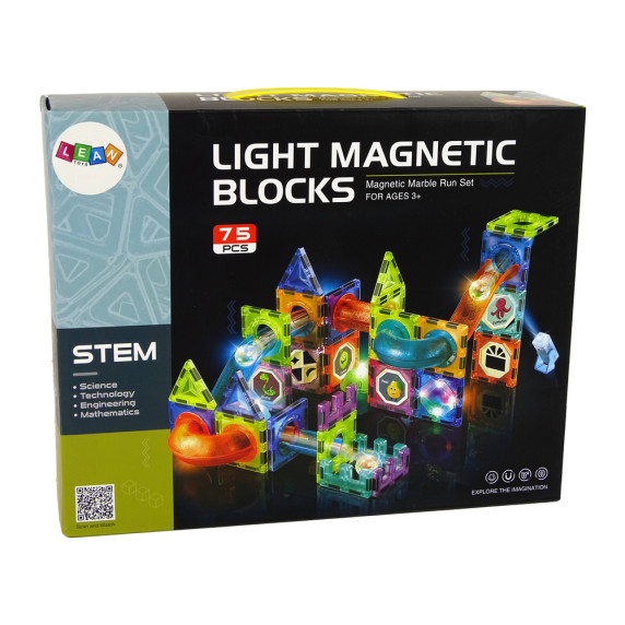 Mágneses építőjáték 75 db Inlea4Fun LIGHT MAGNETIC BLOCKS - Golyós csúszda