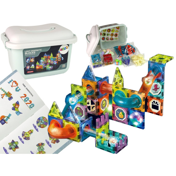 Mágneses épíőjáték világító építőelemekkel 75 drabos  Inlea4Fun LIGHT MAGNETIC BLOCKS