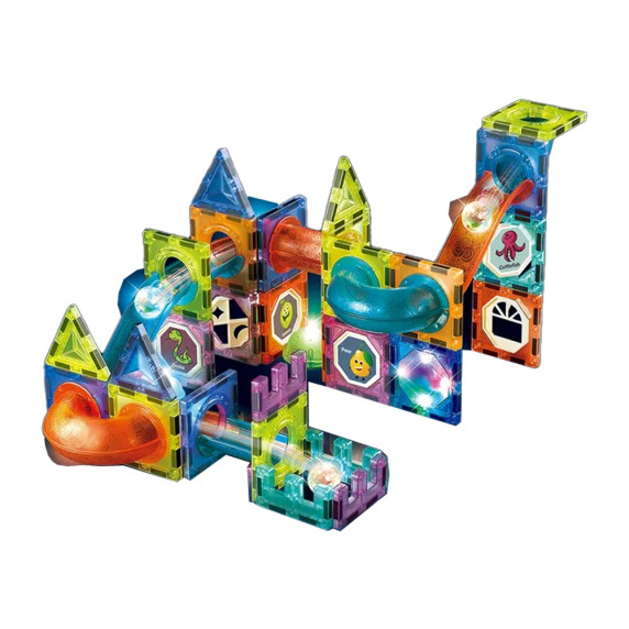 Mágneses épíőjáték világító építőelemekkel 75 drabos  Inlea4Fun LIGHT MAGNETIC BLOCKS