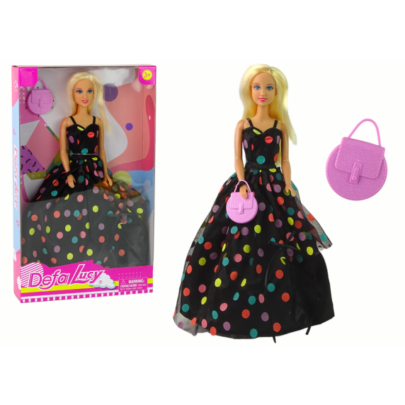 Bábika Lucy v čiernych bodkovaných šatách Inlea4Fun LUCY