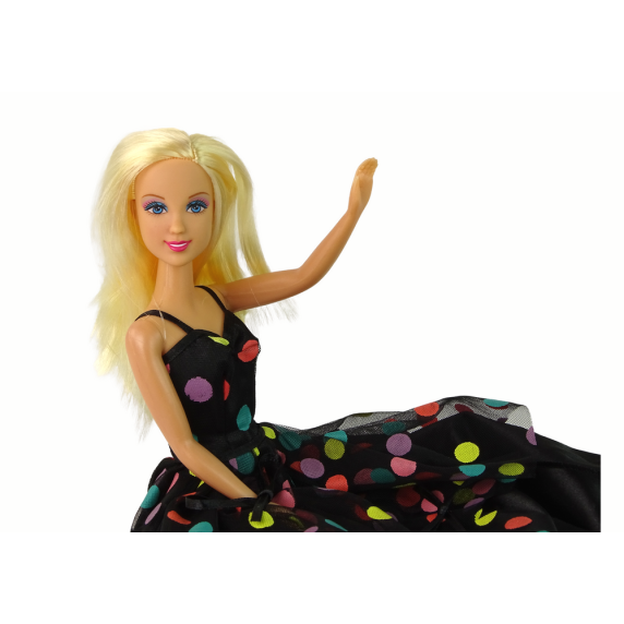 Bábika Lucy v čiernych bodkovaných šatách Inlea4Fun LUCY