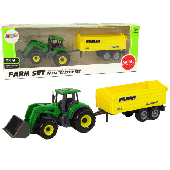 Traktor homlokrakodóval ás pótkocsival Inlea4Fun FARM SET - Sárga/zöld