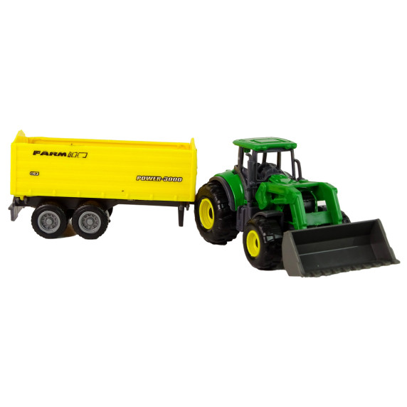 Traktor homlokrakodóval ás pótkocsival Inlea4Fun FARM SET - Sárga/zöld