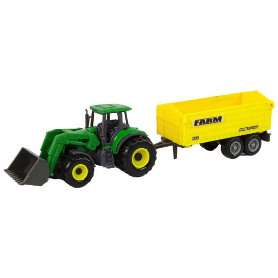Traktor homlokrakodóval ás pótkocsival Inlea4Fun FARM SET - Sárga/zöld