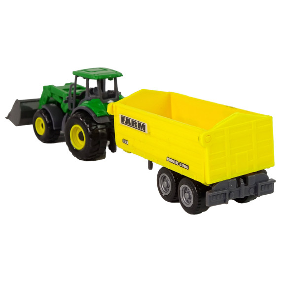 Traktor homlokrakodóval ás pótkocsival Inlea4Fun FARM SET - Sárga/zöld