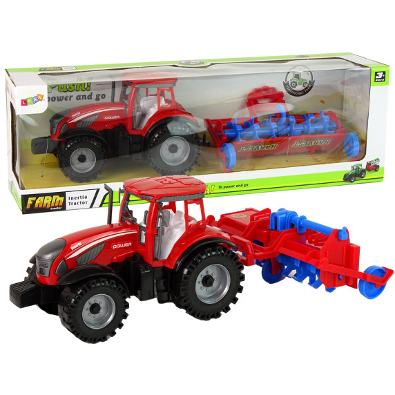 Tractor de jucărie cu plug - Inlea4Fun FARM PUSH - roșu