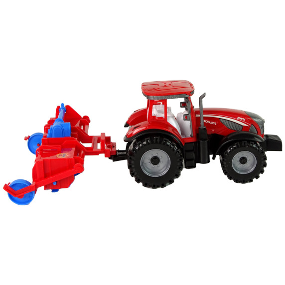 Tractor de jucărie cu plug - Inlea4Fun FARM PUSH - roșu