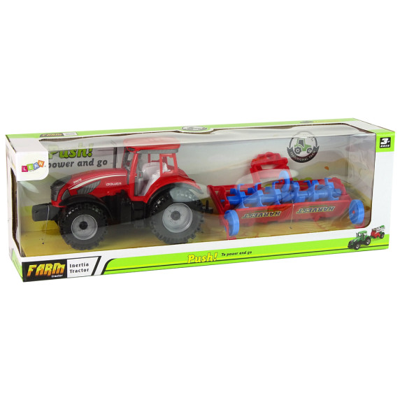 Tractor de jucărie cu plug - Inlea4Fun FARM PUSH - roșu