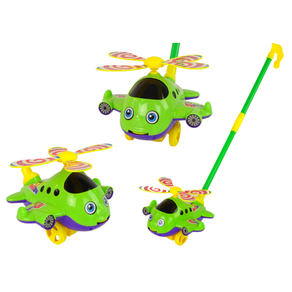 Avion de jucărie cu mâner - verde