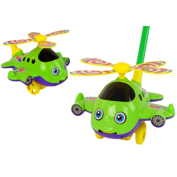 Avion de jucărie cu mâner - verde