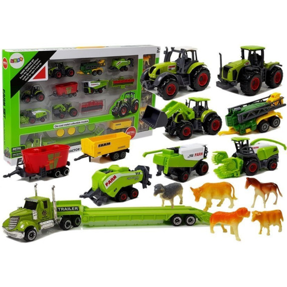 Mezőgazdasági járművek pótkocsival és állatfigurákkal Inlea4Fun FARM SET