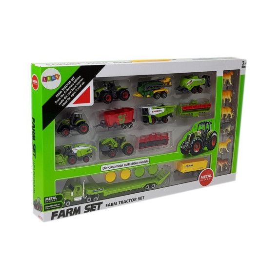 Mezőgazdasági járművek pótkocsival és állatfigurákkal Inlea4Fun FARM SET