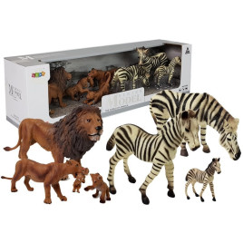 Figúrky - africké zvieratká 7 kusov Inle4Fun MODEL SERIES - lev, zebra - 