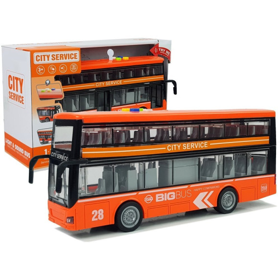 Játék autóbusz emeletes 1:16 Inlea4Fun CITY SERVICE - Narancssárga