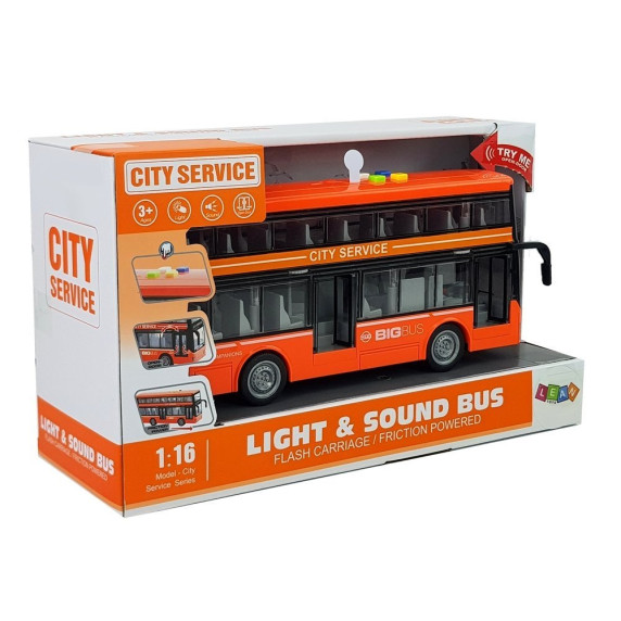 Játék autóbusz emeletes 1:16 Inlea4Fun CITY SERVICE - Narancssárga