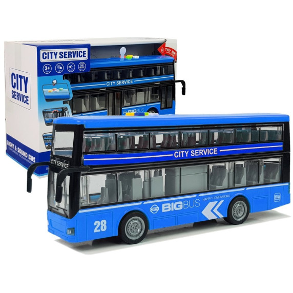 Játék autóbusz emeletes 1:16 Inlea4Fun CITY SERVICE - Kék