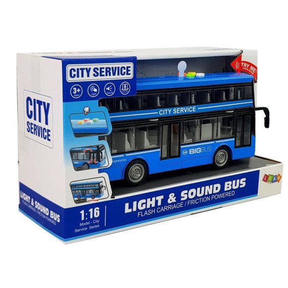Játék autóbusz emeletes 1:16 Inlea4Fun CITY SERVICE - Kék