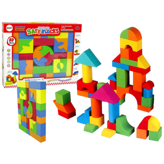 Habkocka építőjáték Inlea4Fun SAFE BLOCKS 80 darabos