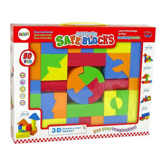 Habkocka építőjáték Inlea4Fun SAFE BLOCKS 80 darabos