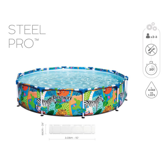 Piscină cu cadrul metalic - 305x66 cm - BESTWAY 56985 - Safari 