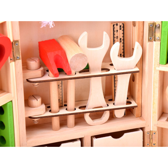 Drevená sada detského náradia v prenosnom boxe Inlea4Fun CARPENTER TOOL BOX
