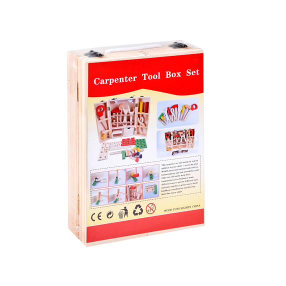 Drevená sada detského náradia v prenosnom boxe Inlea4Fun CARPENTER TOOL BOX