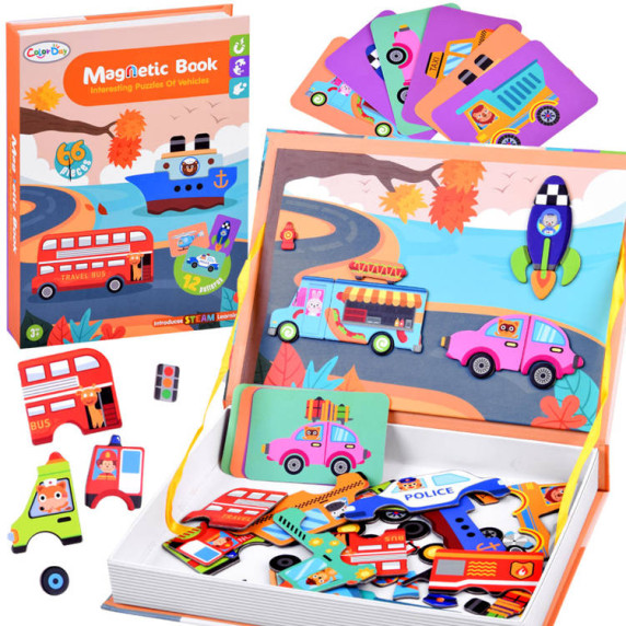 Mágneses készségfejlesztő játék Inlea4Fun MAGNETIC BOOK - járművek
