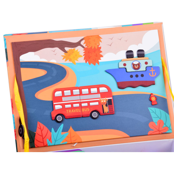 Mágneses készségfejlesztő játék Inlea4Fun MAGNETIC BOOK - járművek
