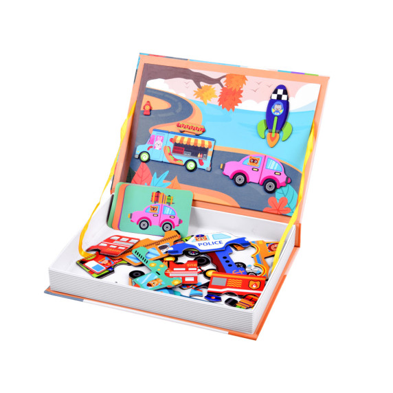 Mágneses készségfejlesztő játék Inlea4Fun MAGNETIC BOOK - járművek