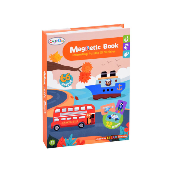 Mágneses készségfejlesztő játék Inlea4Fun MAGNETIC BOOK - járművek