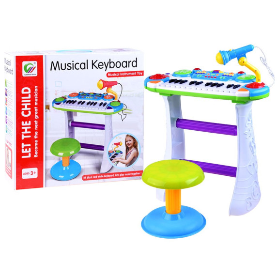 Detské klávesy s mikrofónom a stoličkou Inlea4Fun MUSICAL KEYBORD - modré