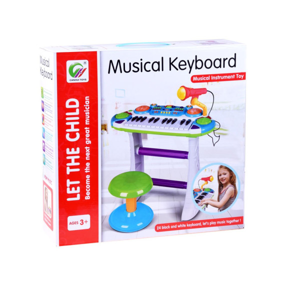 Detské klávesy s mikrofónom a stoličkou Inlea4Fun MUSICAL KEYBORD - modré