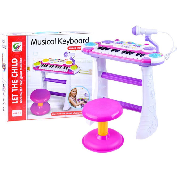 Detské klávesy s mikrofónom a stoličkou Inlea4Fun MUSICAL KEYBORD - ružové