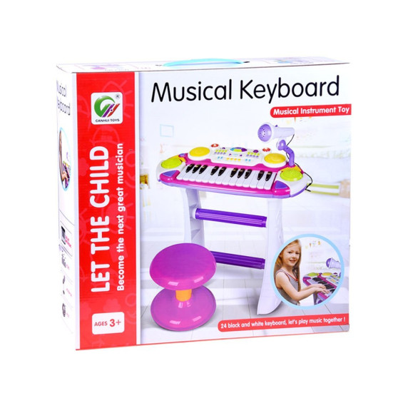 Detské klávesy s mikrofónom a stoličkou Inlea4Fun MUSICAL KEYBORD - ružové