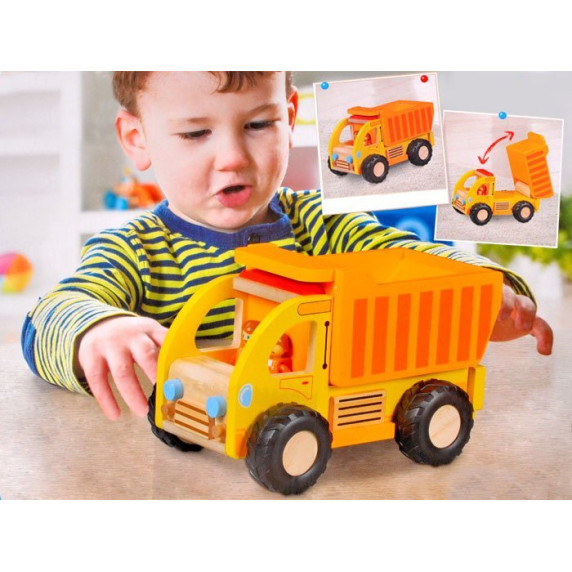 Detský sklápač drevený Inlea4Fun DUMP TRUCK - oranžový