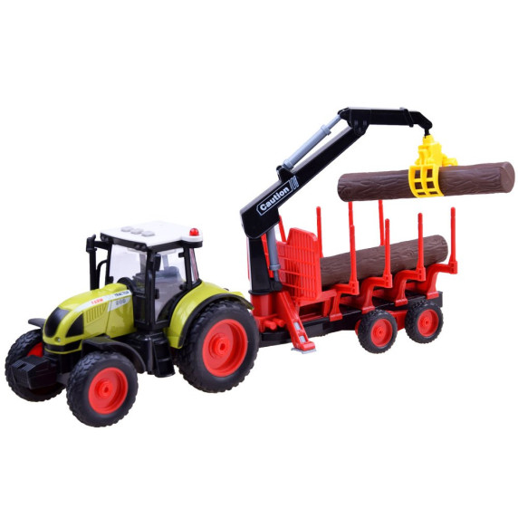 Fa szállító játék traktor utánfutóval és farönkökkel Inlea4Fun FARMLAND 