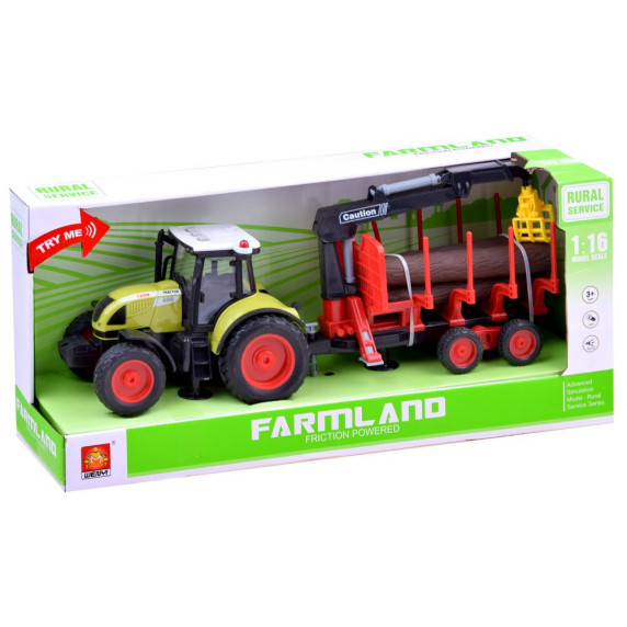 Fa szállító játék traktor utánfutóval és farönkökkel Inlea4Fun FARMLAND 