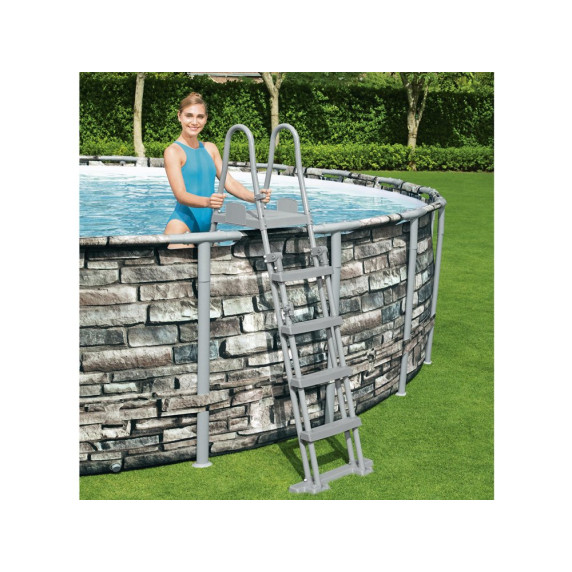 Kőmintás medence vízforgatóval és létrával 671x132 cm BESTWAY Power Steel 56889 