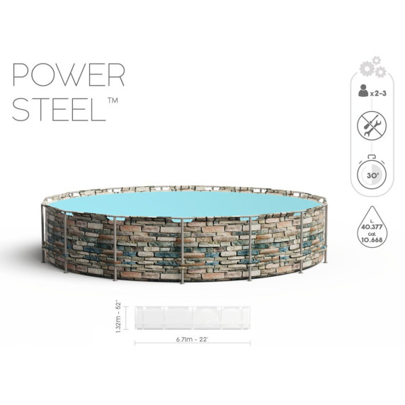 Kőmintás medence vízforgatóval és létrával 671x132 cm BESTWAY Power Steel 56889 